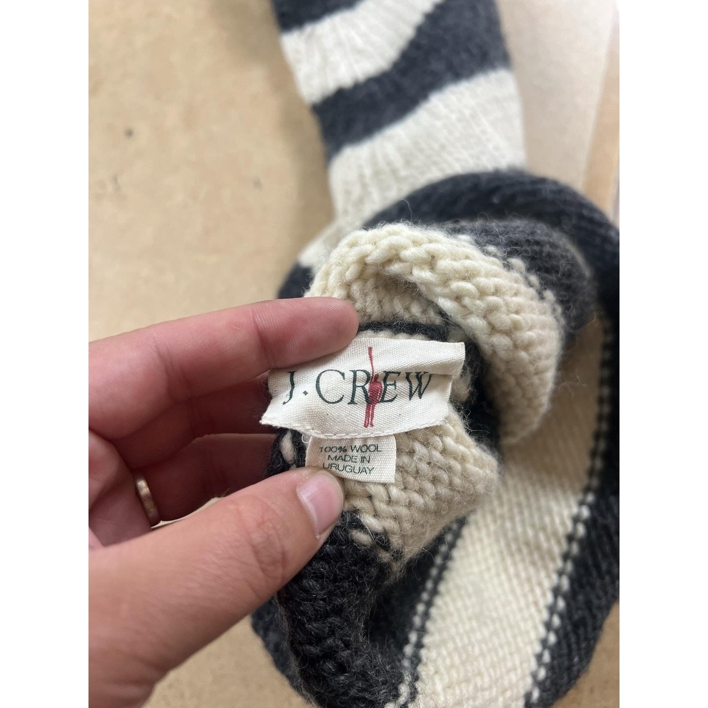 J.CREW Beanie Womens One Size Gray Cream Wool Striped Long Elf Hat Winter