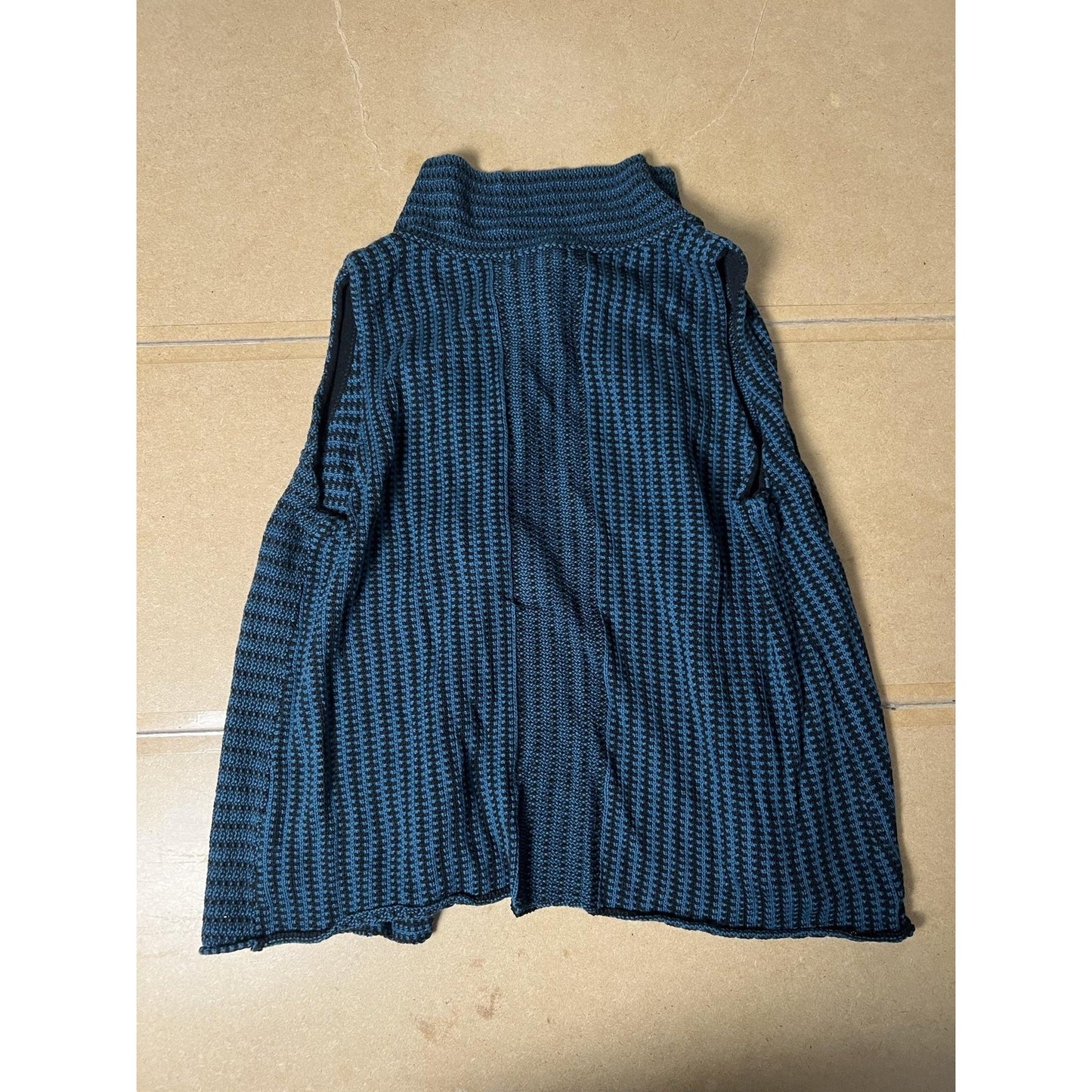 Habitat Vest Womens XL Blue Striped Collared Toggle Pockets Knit Unlined Short