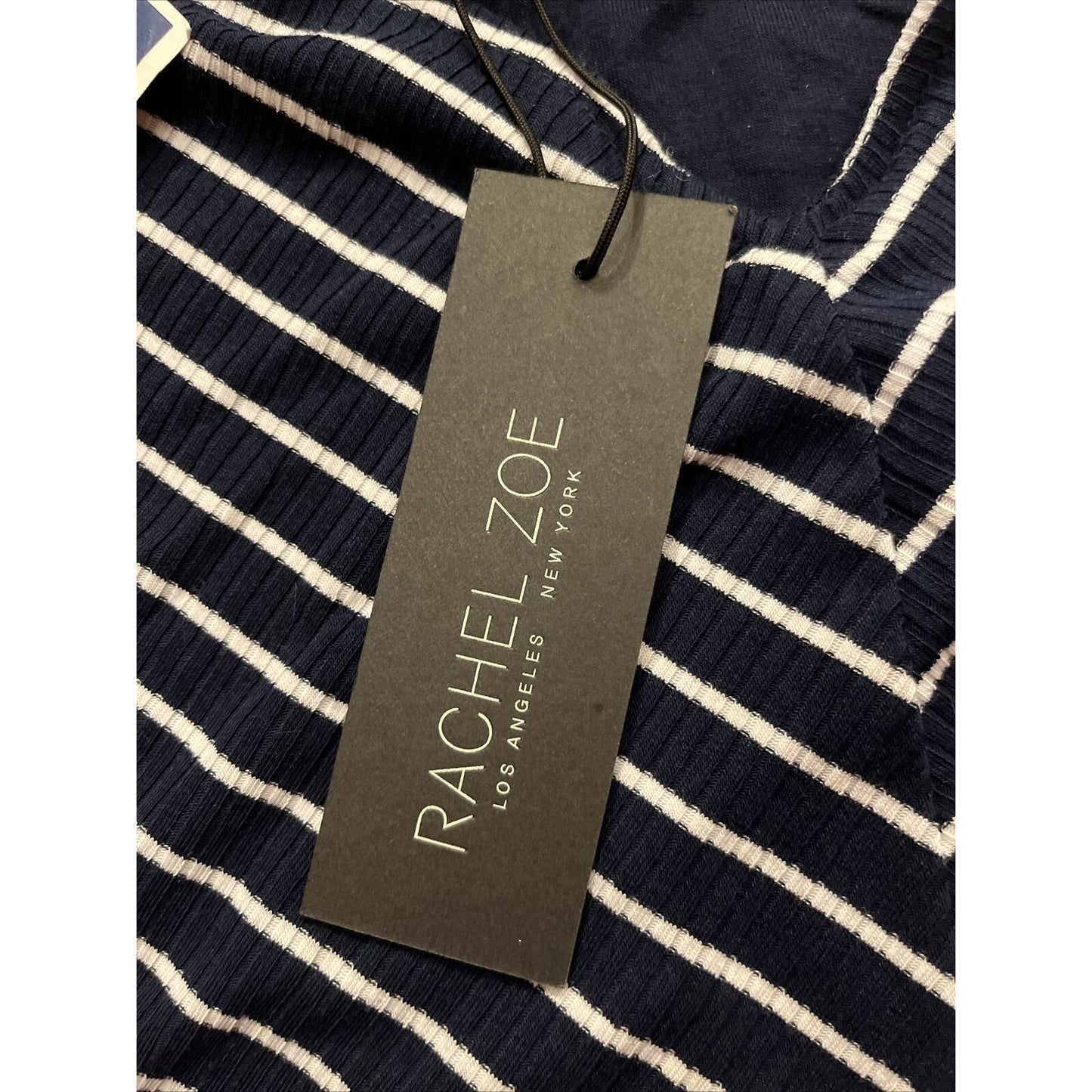 Rachel Zoe Midi Dress Navy Blue Chevron Striped V Neck Pockets Fit Flare M - NWT