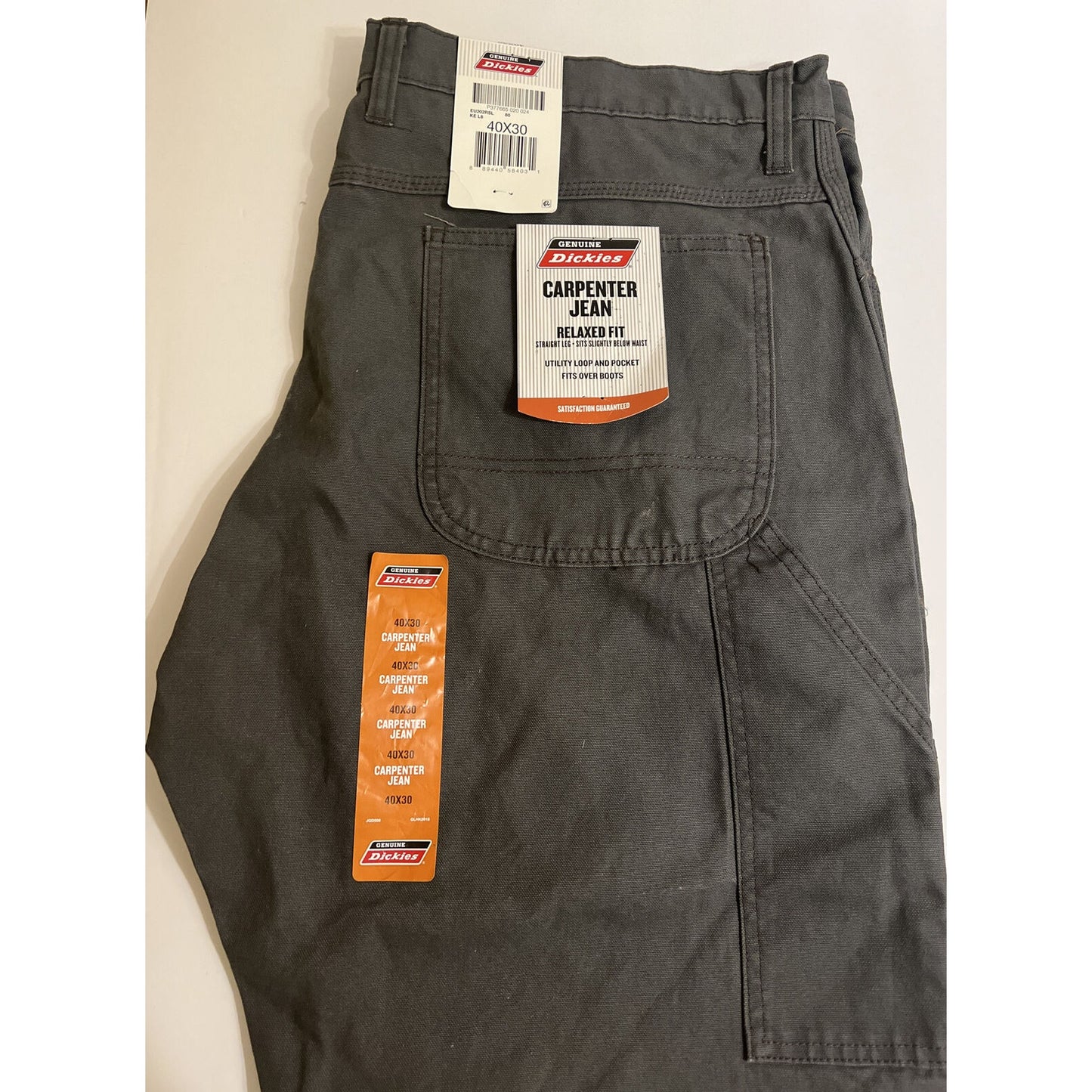 NWT Dickies Gray Carpenter Jeans Relaxed Fit Waist 40 Inseam 30
