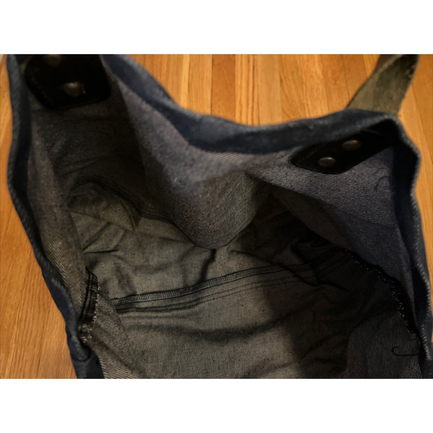 WILL LEATHER GOODS LOGO DENIM Tote Bag w/LEATHER Handles Lg RED WHITE BLACK