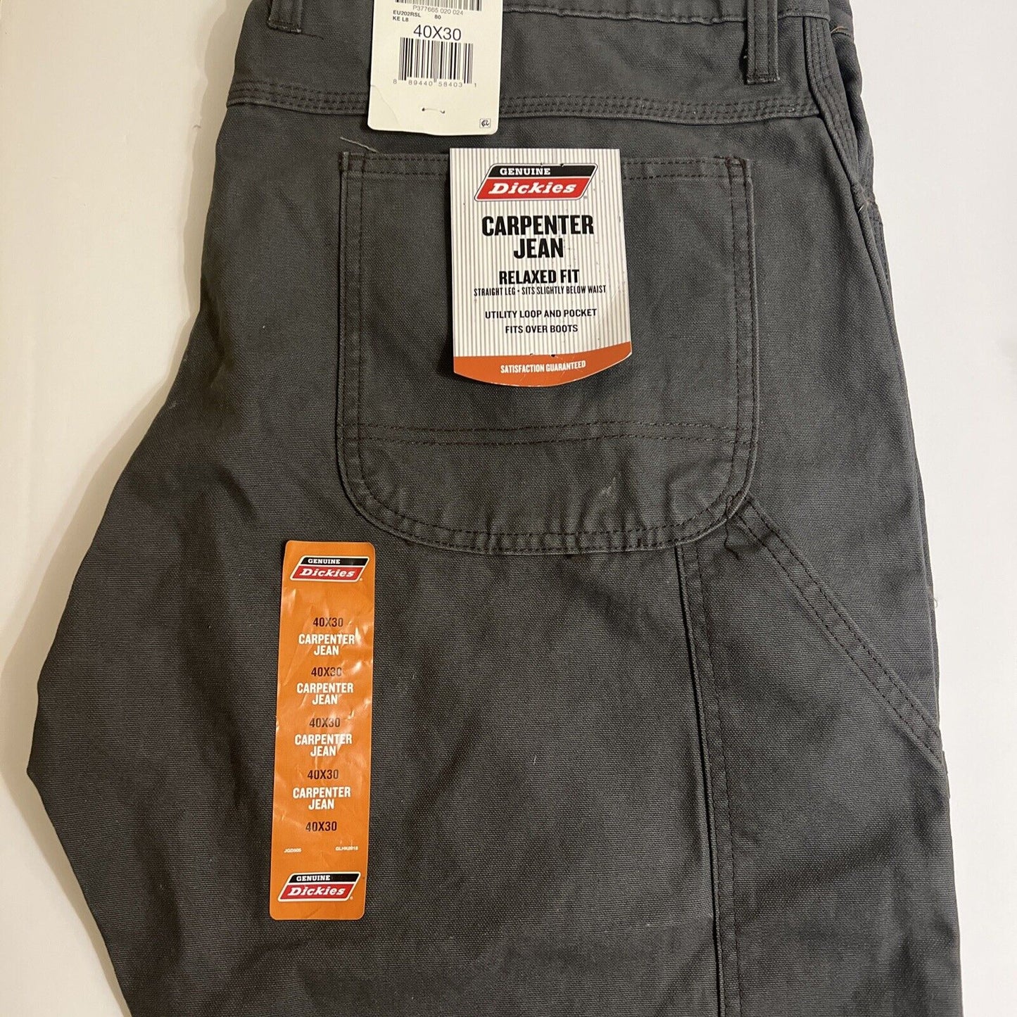 NWT Dickies Gray Carpenter Jeans Relaxed Fit Waist 40 Inseam 30