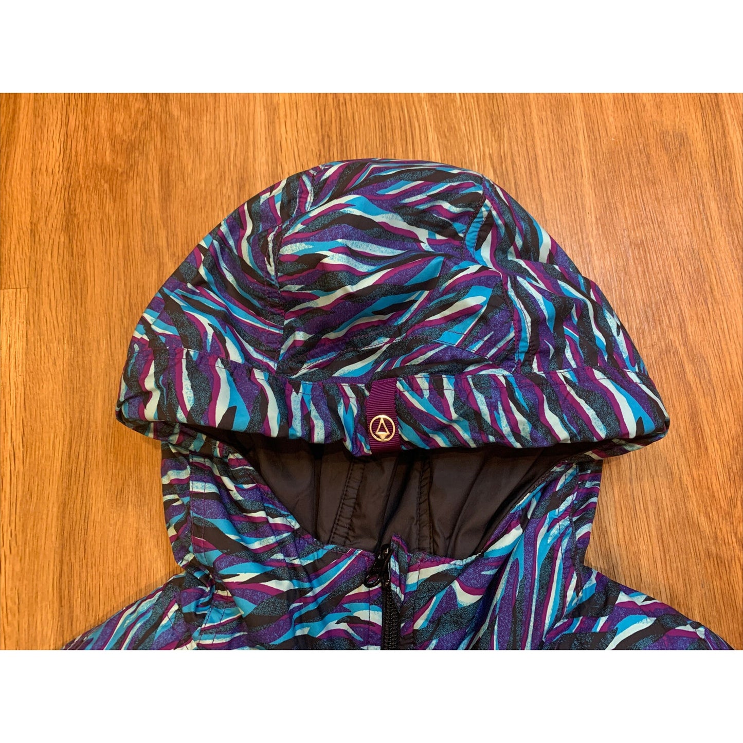 Ivivva Reversible Hooded Winter Jacket Blue Purple Pattern Size 14