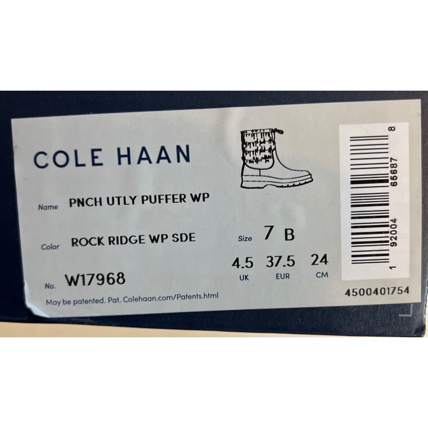 Cole Haan W17968 Women's Pinch Utility Puffer Waterproof Suede Boot Gray 7 B NWT