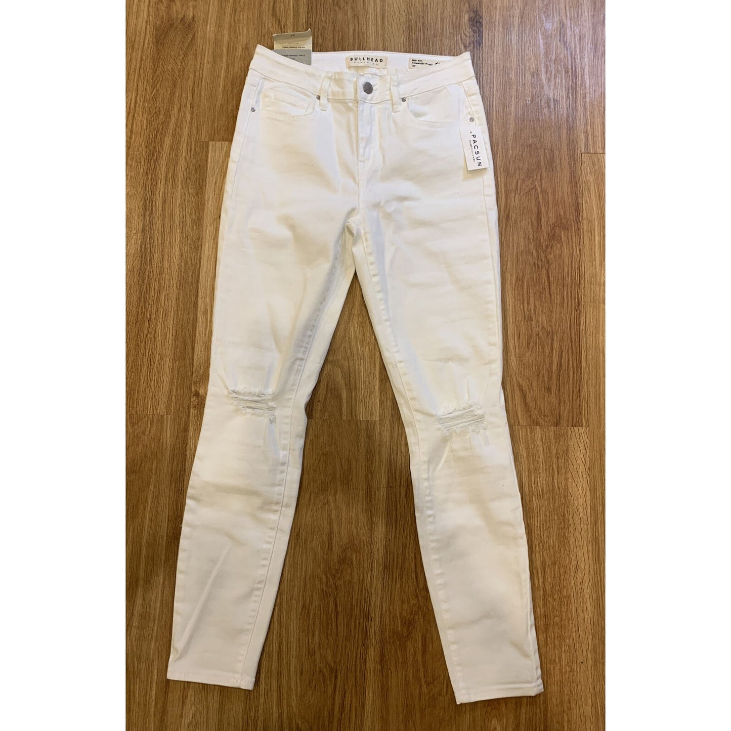 BULLHEAD DENIM CO. WORN WHITE RIPPED MID RISE SKINNIEST ANKLE JEANS NWT Size 27