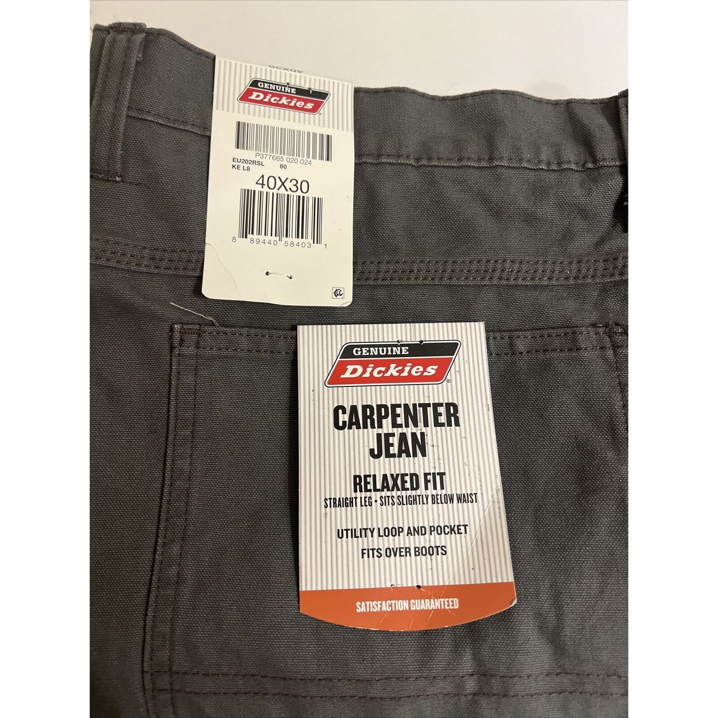 NWT Dickies Gray Carpenter Jeans Relaxed Fit Waist 40 Inseam 30