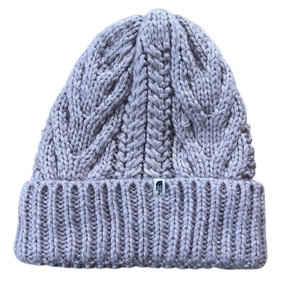The North Face Beanie Womens One Size Pink Knit Cable Cuffed Logo Winter