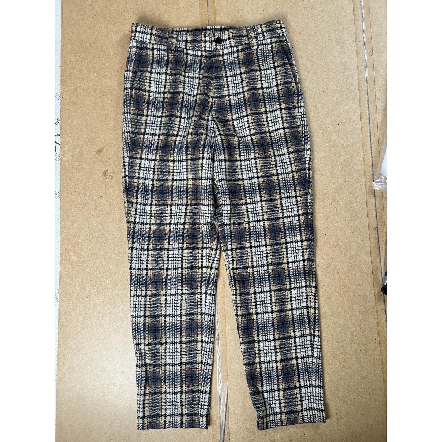 Sienna Pants Womens 12 Beige Plaid Ankle Wool Polyester Slim Lined Pockets Zip