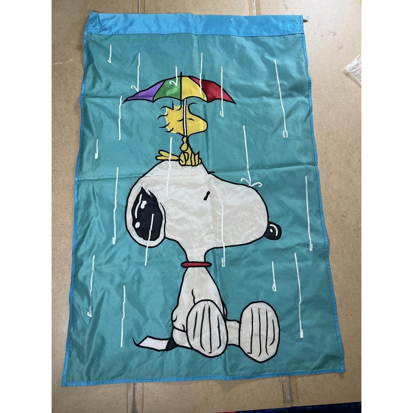 Peanuts Flag Blue 10x15 In 100% Polyester Snoopy Woodstock Rain Umbrella