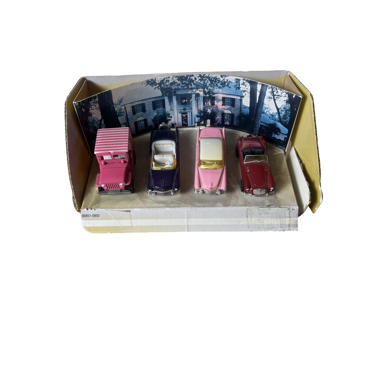 Diecast Toy Car Lot Of 4 Pink Purple Red Mini Cars In Display Box Collectible