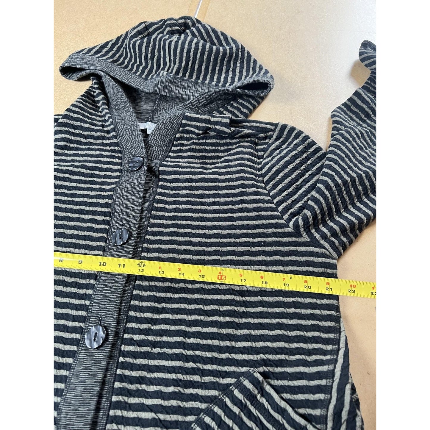 Habitat Cardigan Womens XL Black Cotton-Blend Hooded V-Neck Pockets Striped