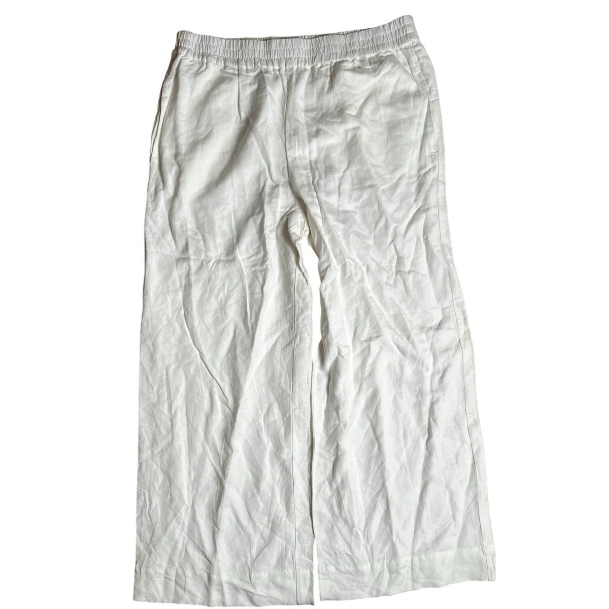 Eileen Fisher Pants Womens M White Wide-Leg Linen Rayon Cotton Pull On