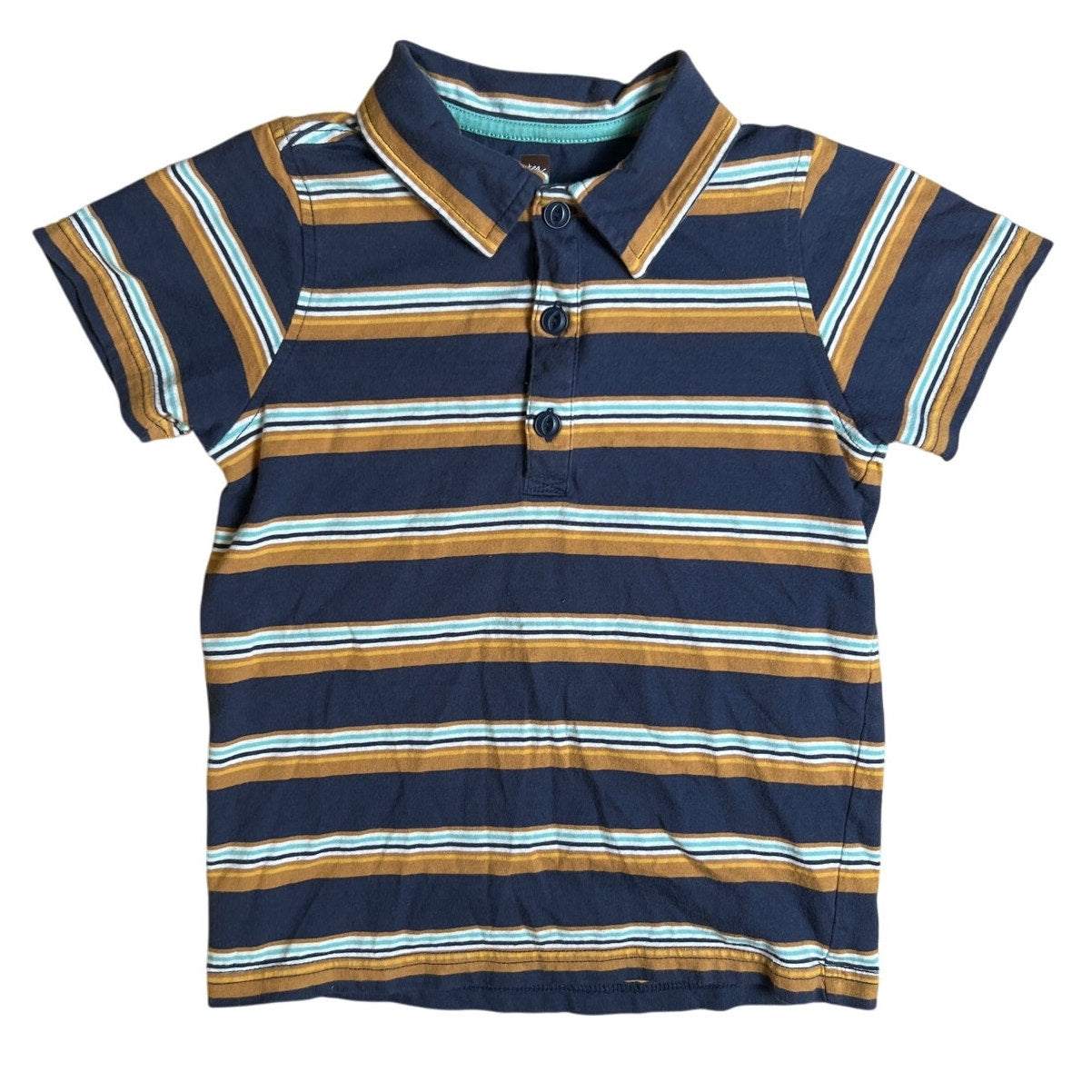 Tea Collection Boy’s Blue/Orange Short Sleeve Stripes Polo Shirt Size 6