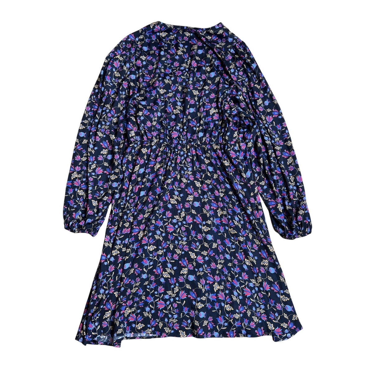 Banana Republic Dress Womens L Black Floral Chiffon Elastic Waistband Casual