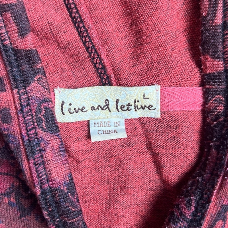Live and Let Live Red/Pink AOP Graphic Rhinestone Sweater Women Size Large