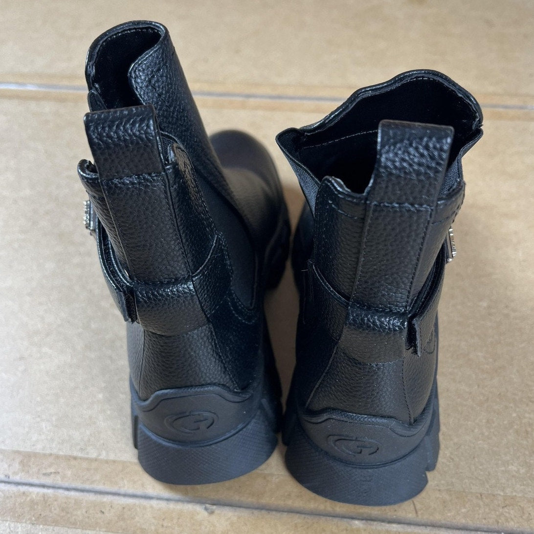 GUESS Boot Womens Size 7 Black Chelsea Faux Leather Ankle Lined Lug Sole
