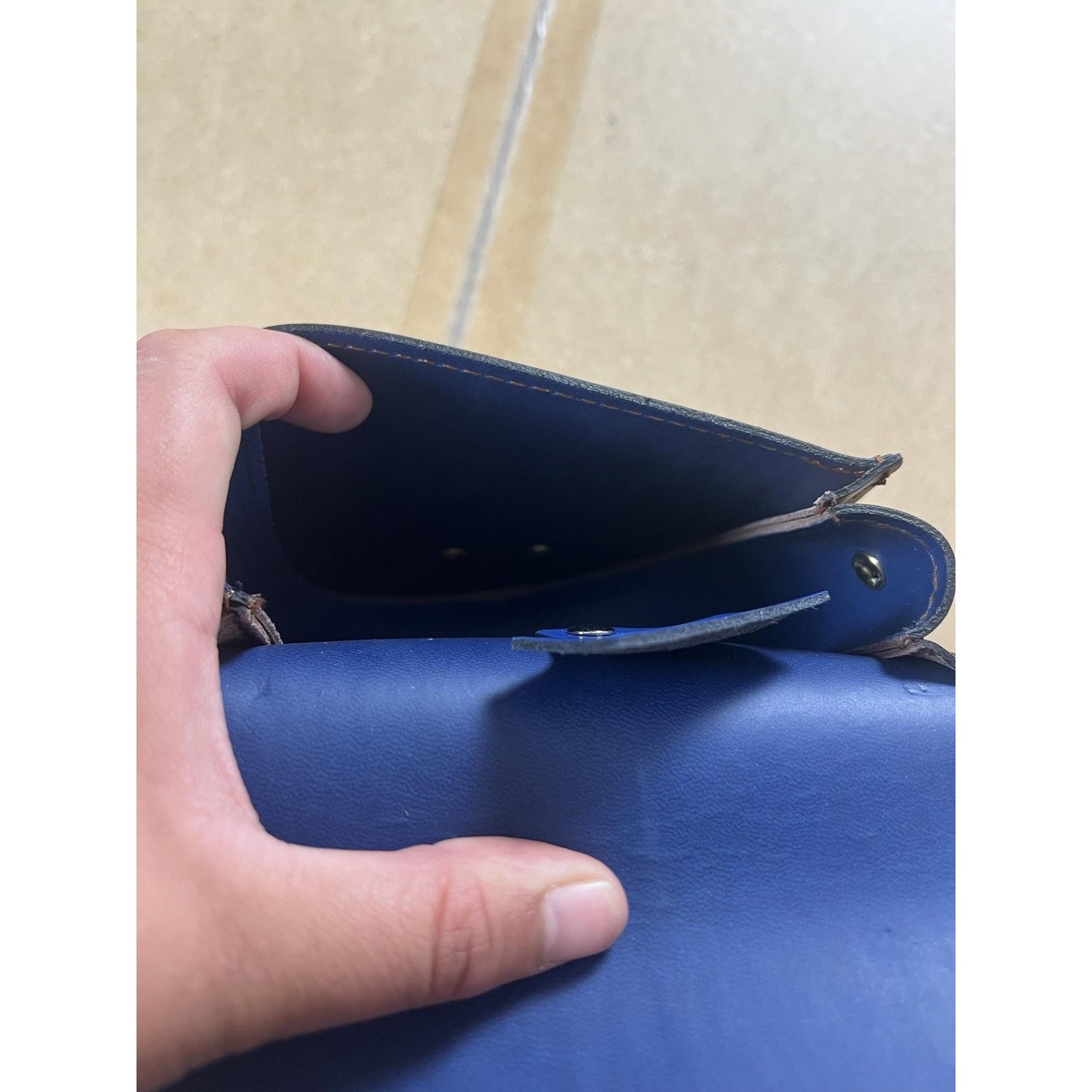 Vera Pelle Crossbody Bag Womens Small Brown Leather Blue Lined Gold Chain Strap