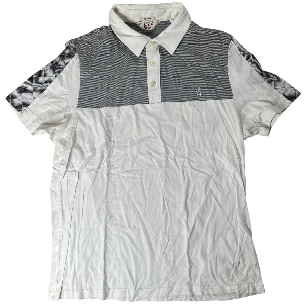 Original Penguin Polo Mens L White Colorblock Classic Fit Cotton Jersey