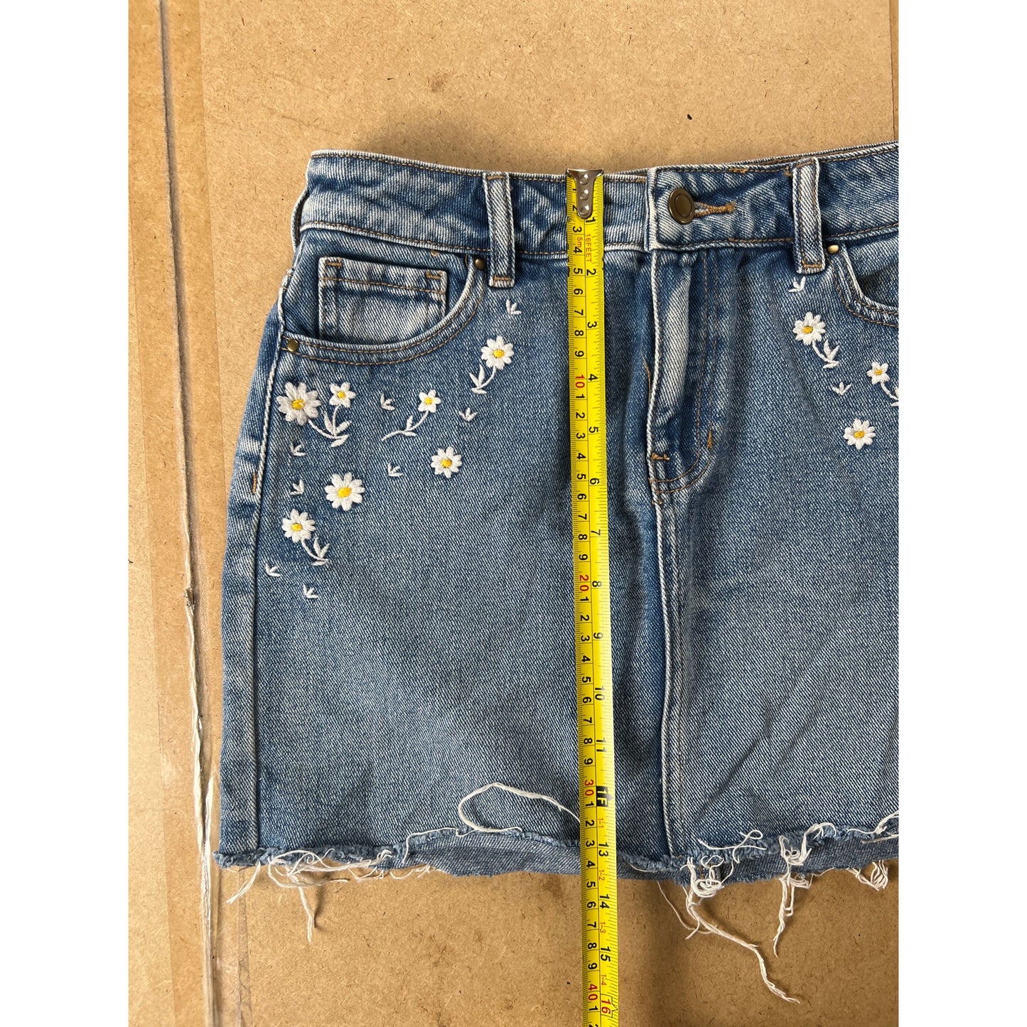 Lottie Moss Floral Embroidered Denim Mini Skirt Size 28 Blue Jean Daisy Boho