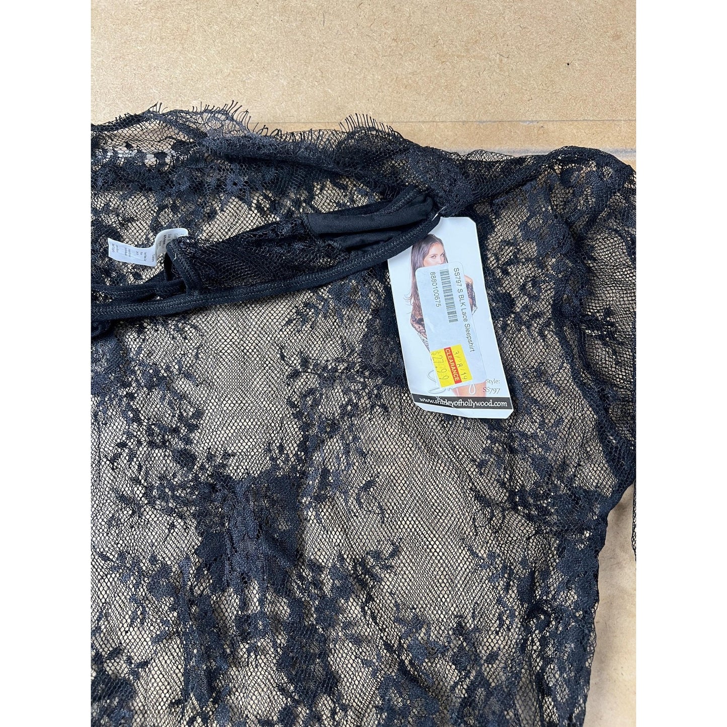 Shirley Top Womens S Black Lace Sheer Long Sleeve Scallop Hem Clubwear