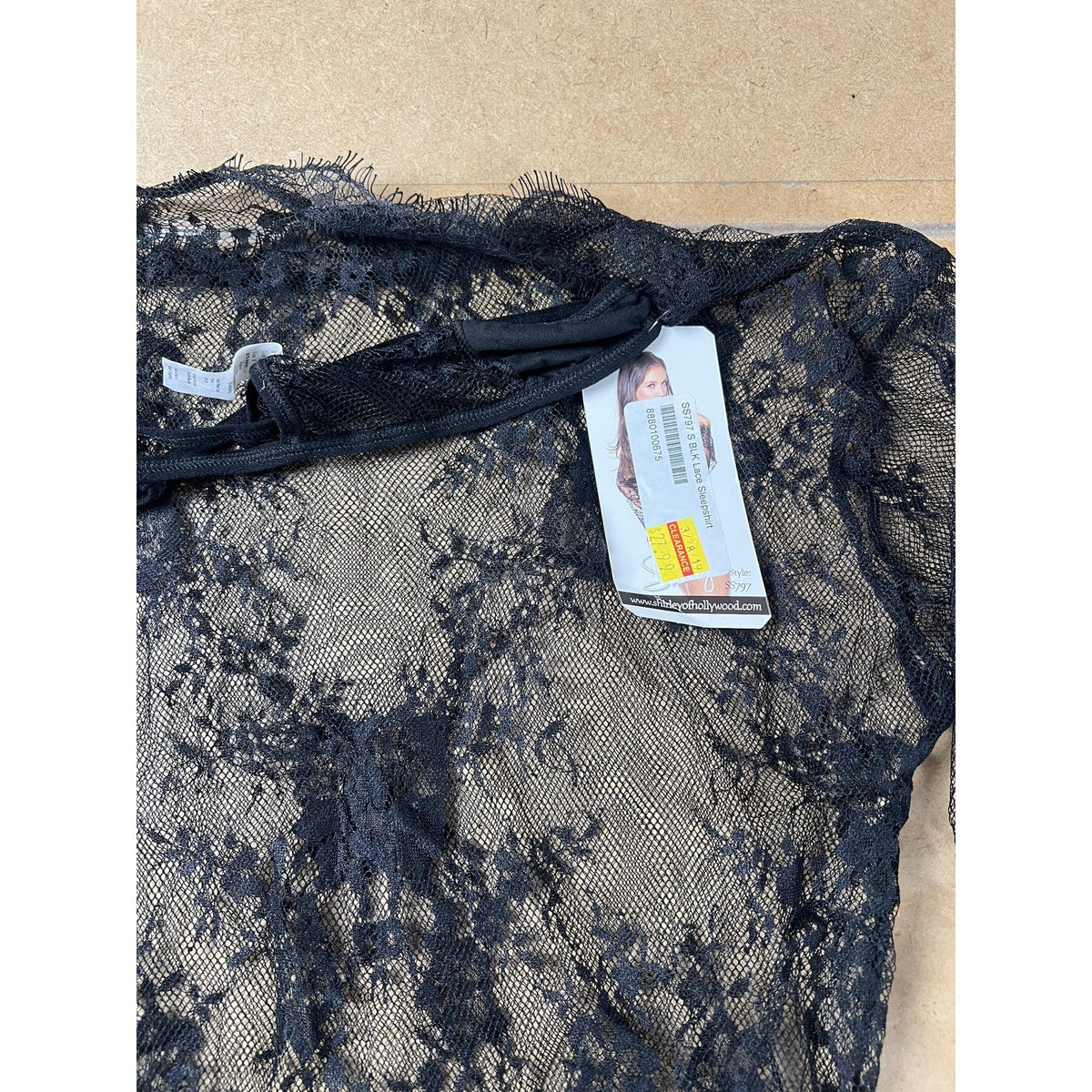 Shirley Top Womens S Black Lace Sheer Long Sleeve Scallop Hem Clubwear