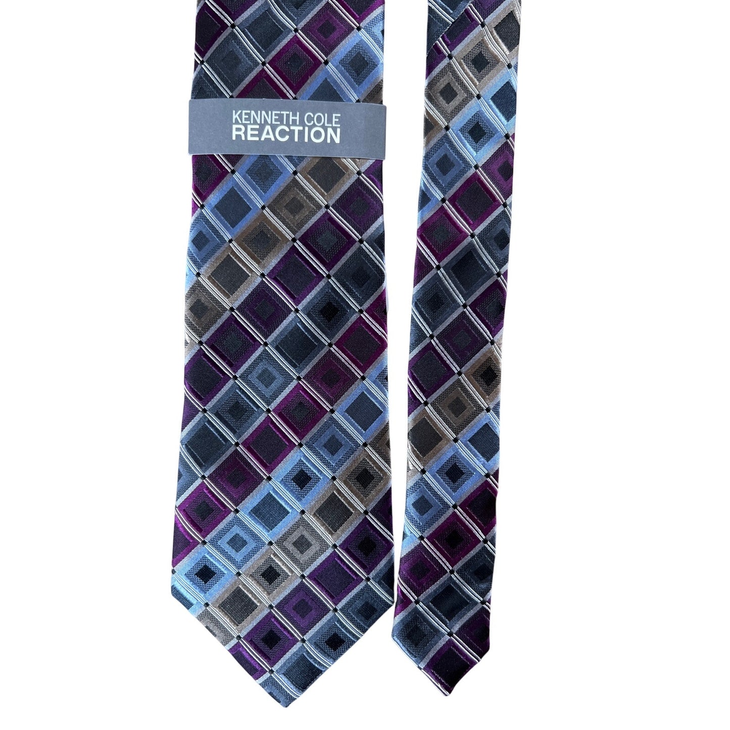 NWT Kenneth Cole Reaction 100% Silk Neck Tie Foxhound Grid Purple