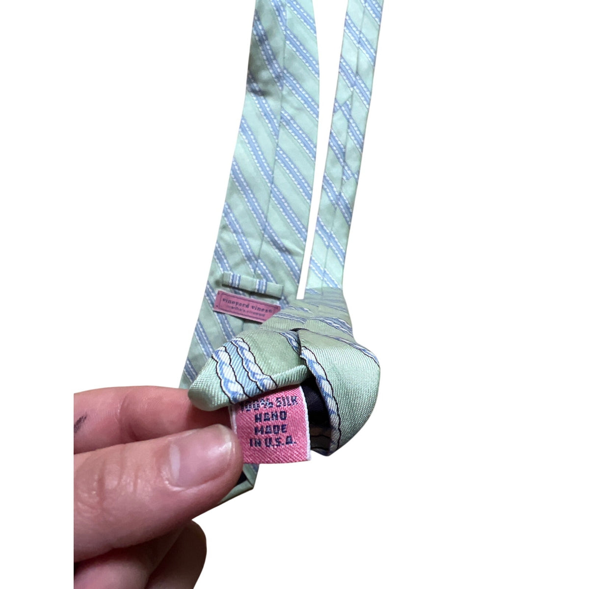 Vineyard Vines Men Green/Blue Striped Tie 100% Silk