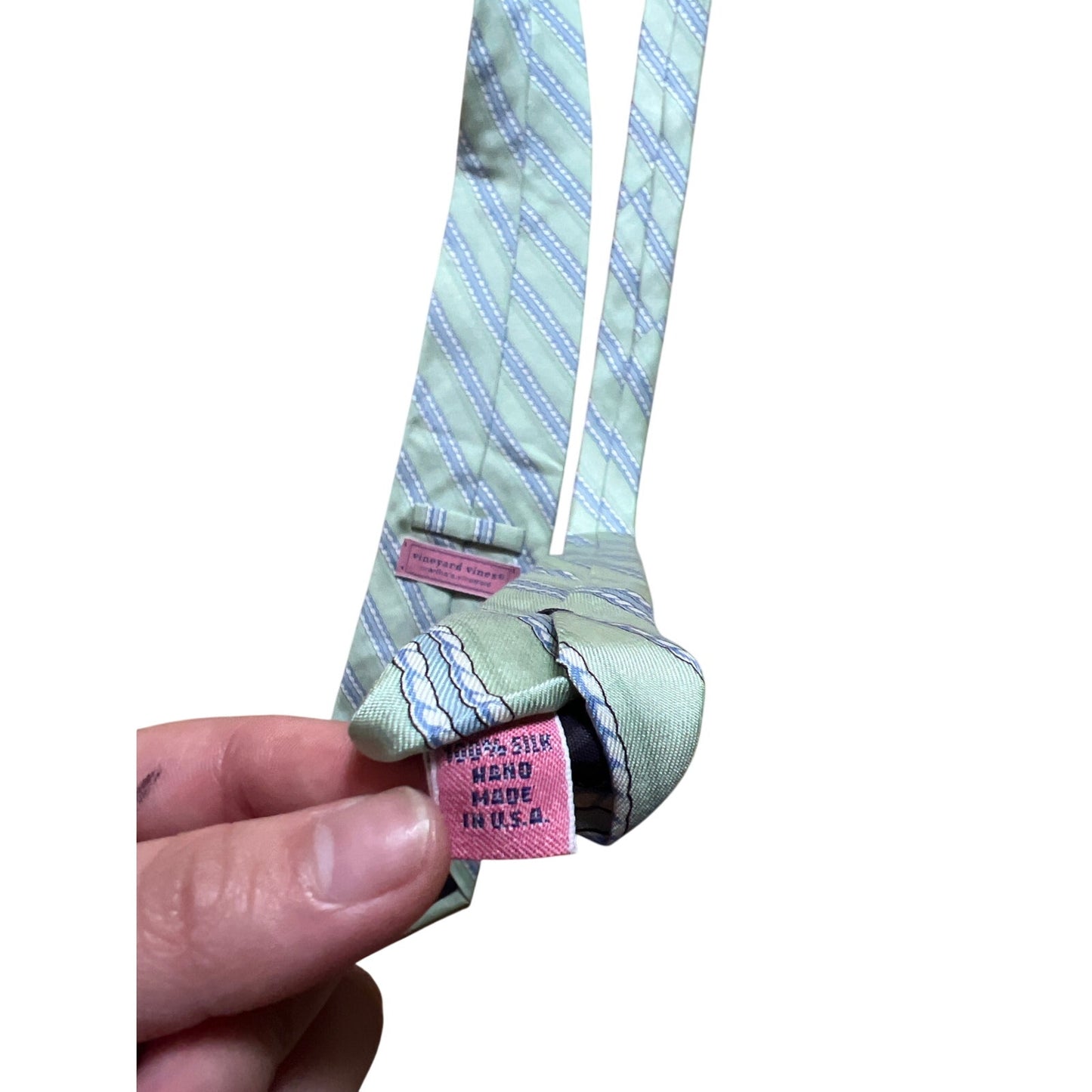 Vineyard Vines Men Green/Blue Striped Tie 100% Silk