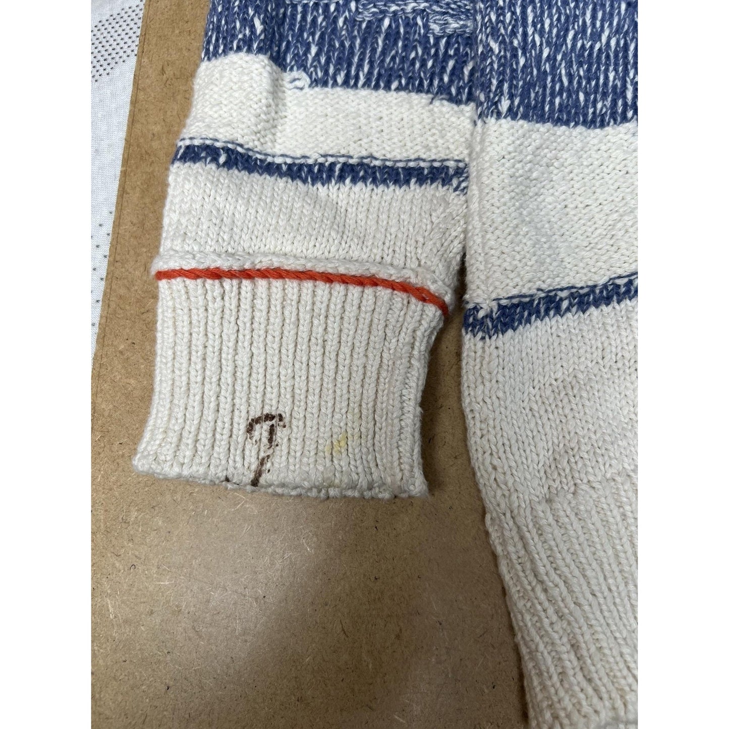 Sundance Cardigan Womens XL White Striped Chunky-Knit Pockets Button Embroidered