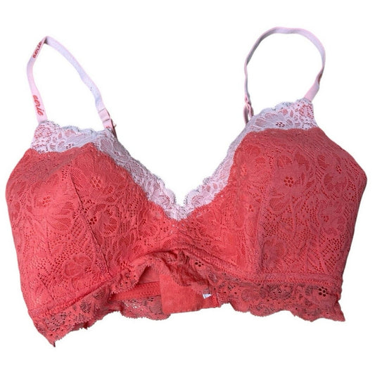 Aerie Bra Womens 32DD Pink Longline Floral Lace Molded Lightly Lined Hook & Eye