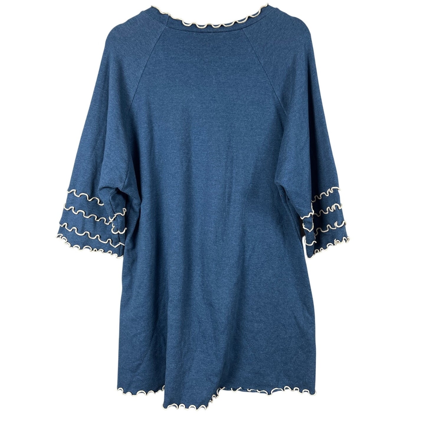 Laura Hlavac Dress Cotton Ruffle Sleeve Hem Blue Long Sleeve Size 2XL