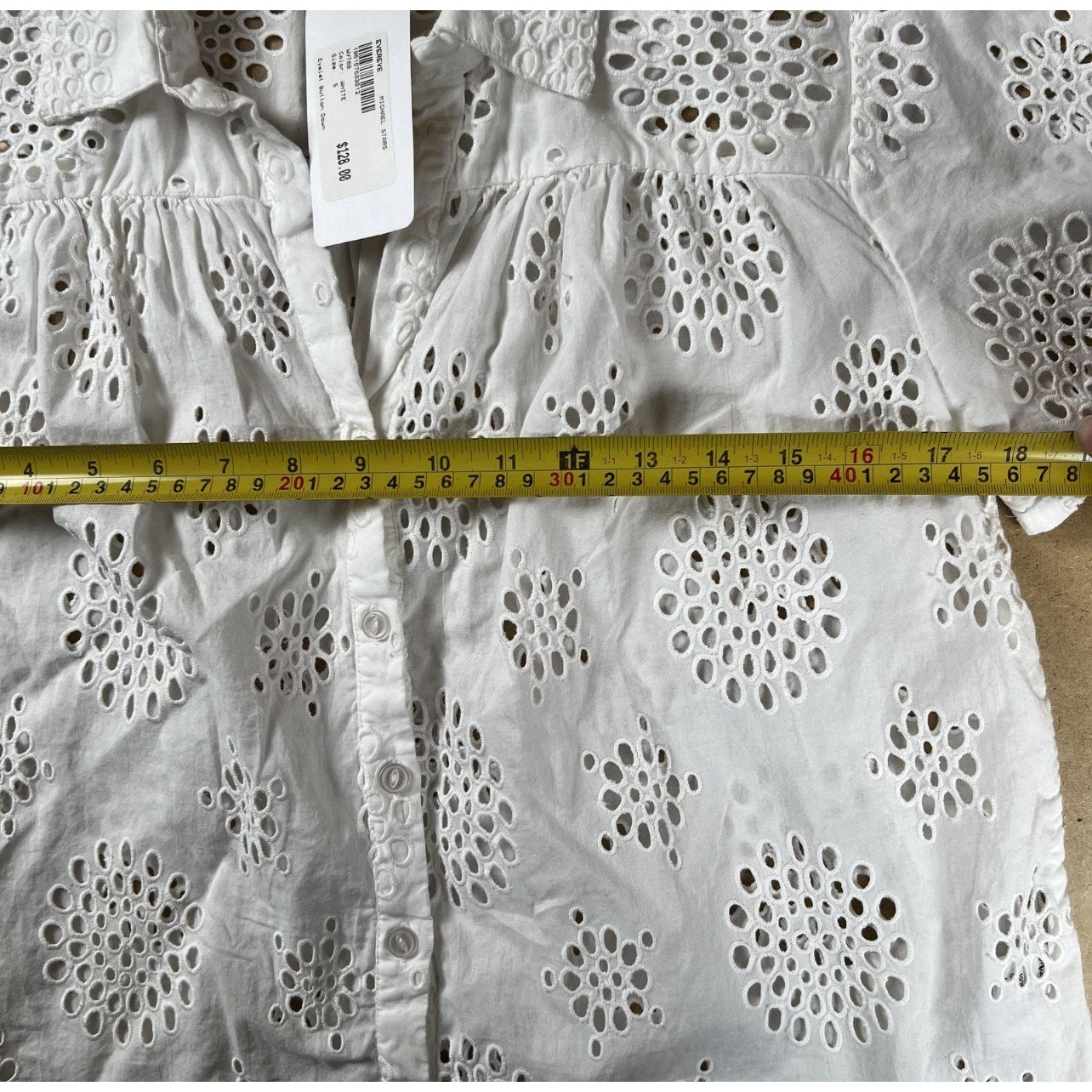 Michael Stars Button Down Womens S White Eyelet Short Sleeve Collared Cotton