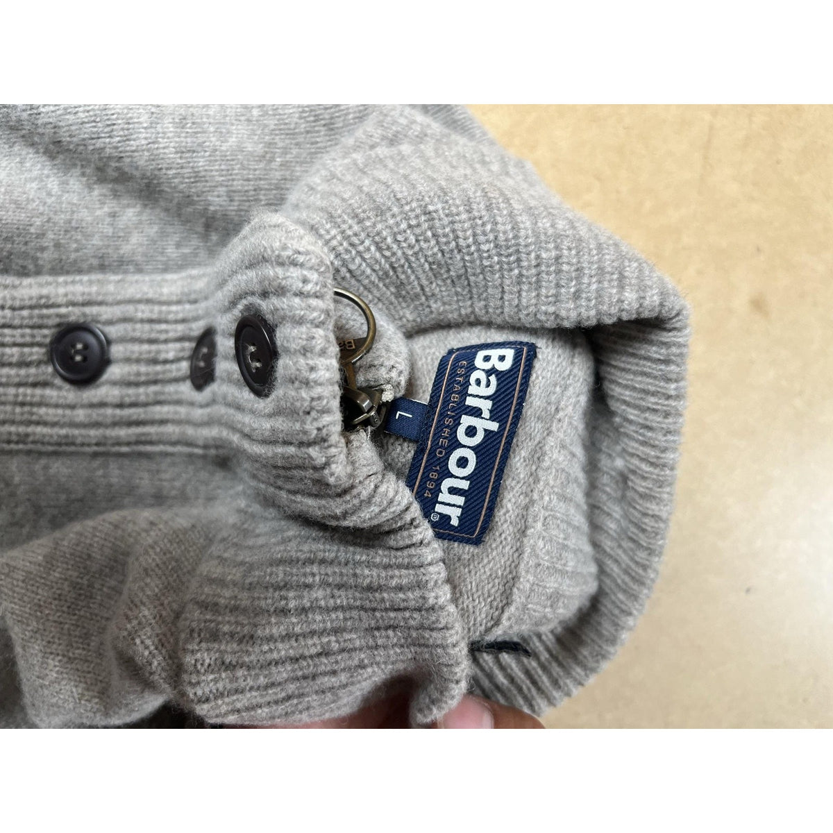 Barbour Sweater Mens L Gray Henley Mock Neck Bamboo Ribbed Button Pullover