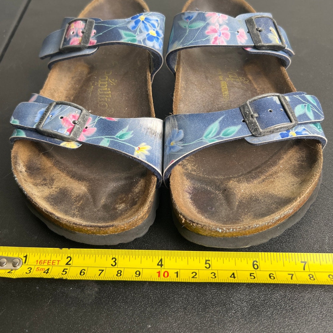 Papillio Birkenstock Arizona Women's US 4 Blue Floral Slide Sandals