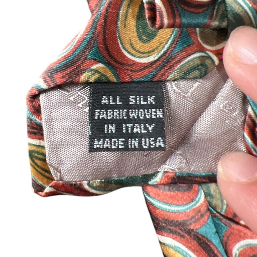 Christian Dior Monsier Paisley Circle Design Silk Necktie Red