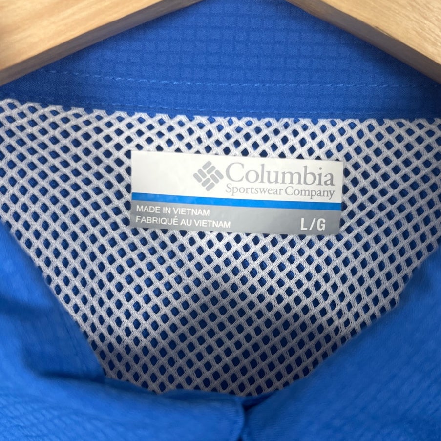 Columbia Tamiami NWT PFG Large SS Shirt Button Down Polyester Blue