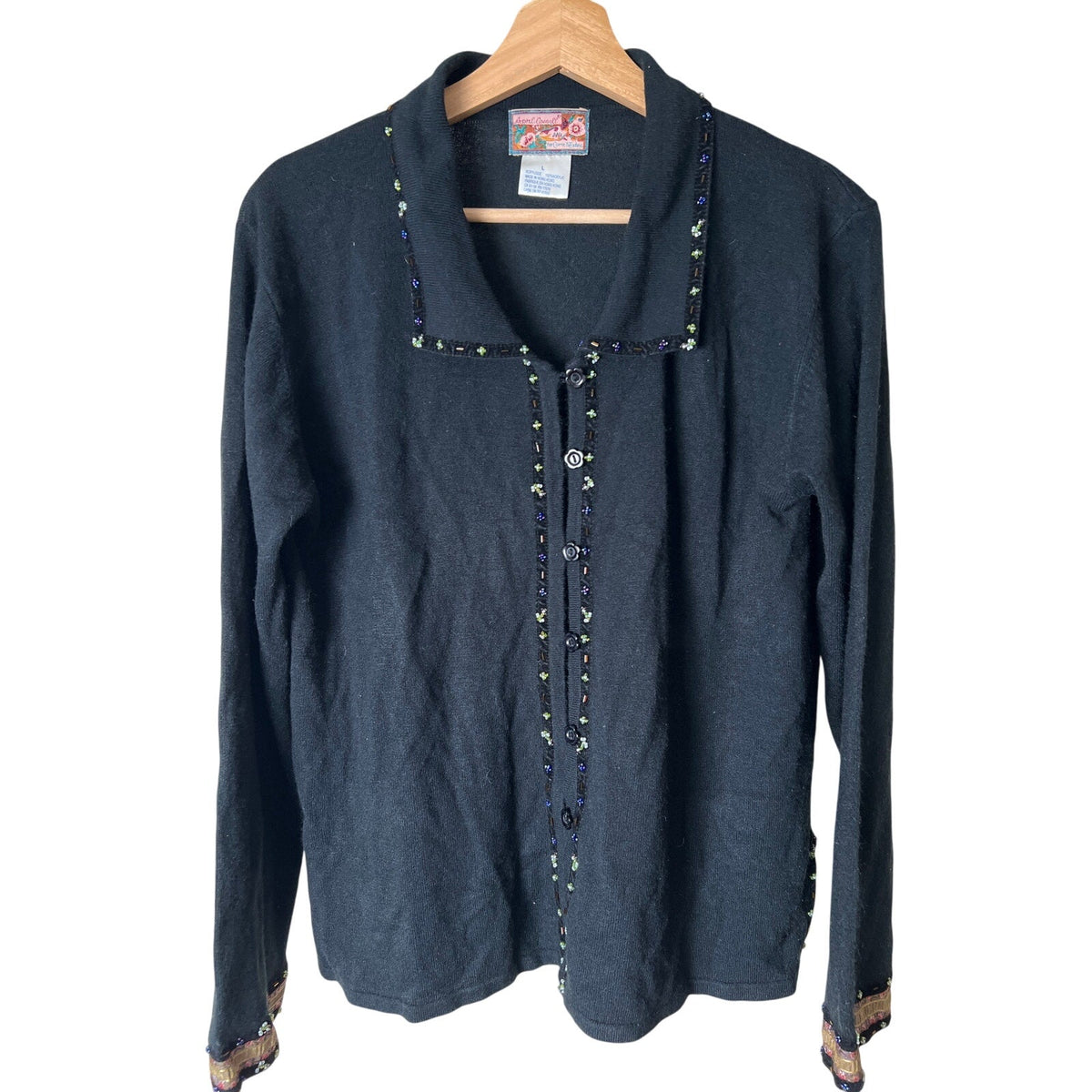 April Cornell Large Acrylic Cardigan Beaded Floral Button