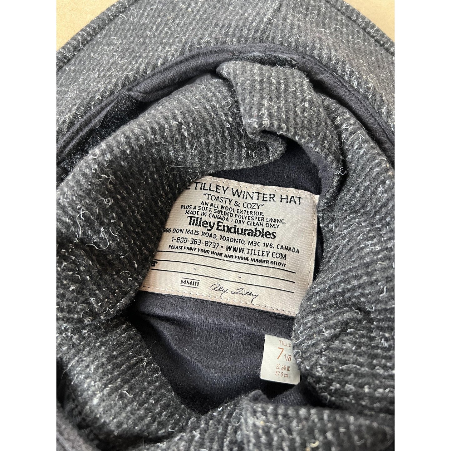 Tilley Endurables Hat Bucket Mens 7 1/8 Gray Tweed Lined Insulated Winter
