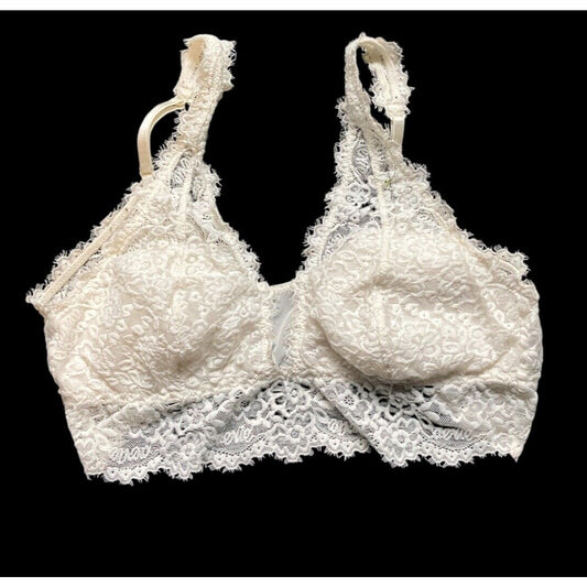 Aerie Eyelash Lace Padded Plunge Bralette Size M/M White