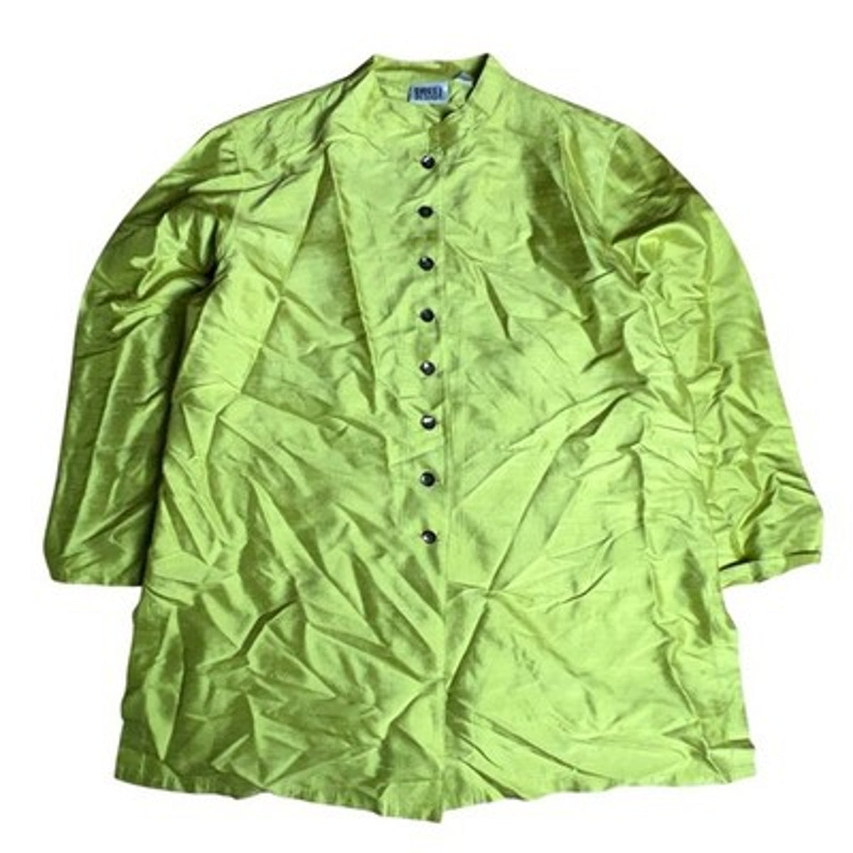 Chico's Design Button-Up Womens 3 Green Silk Tunic Collared Long Sleeve