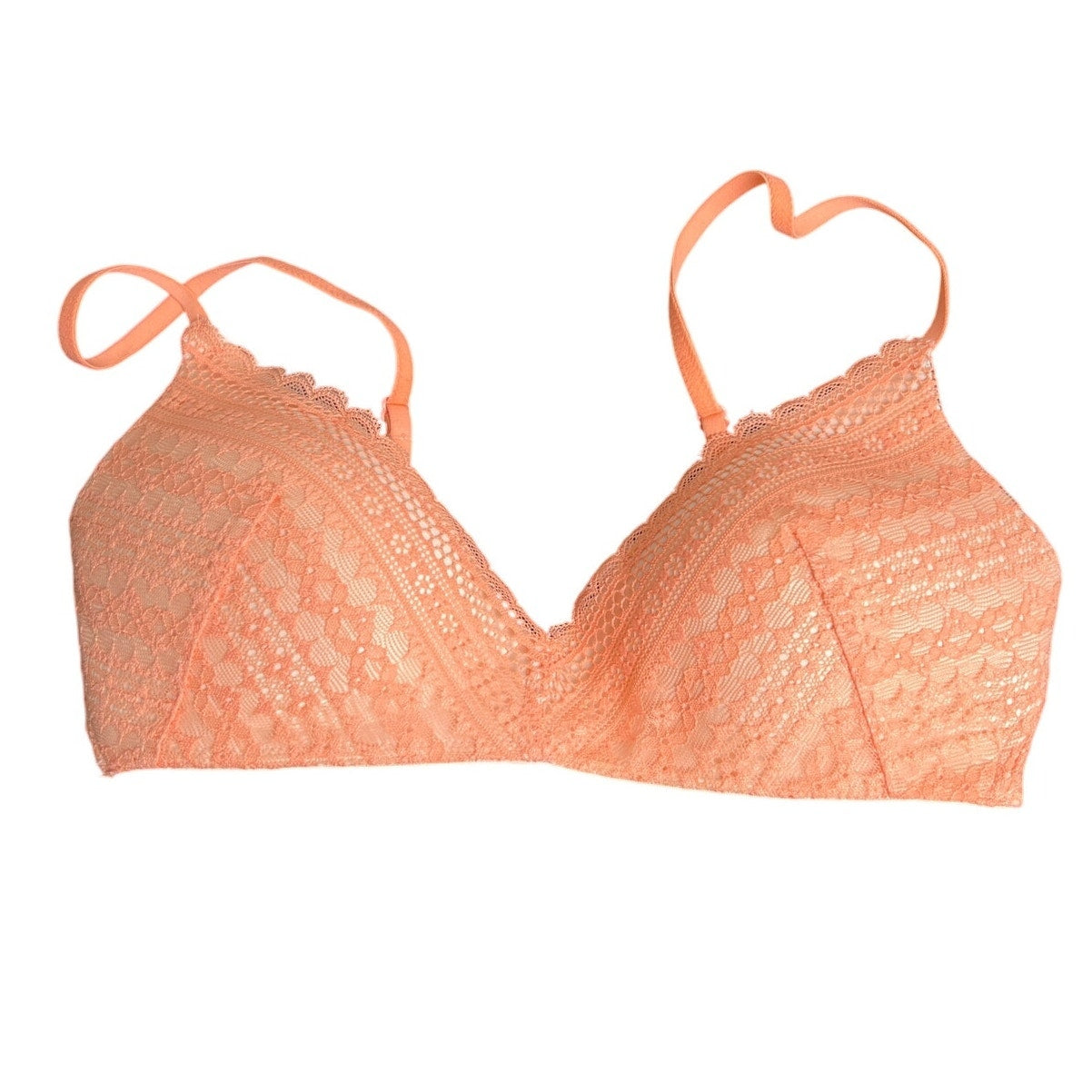 Victoria's Secret Coral Crochet Lace Plunge Demi Bra Size 34C