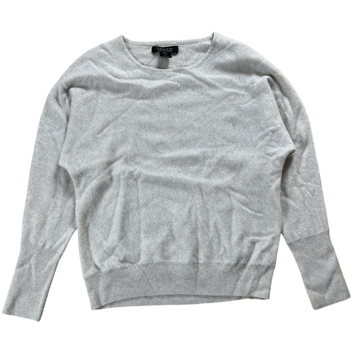 Tahari T-Shirt Womens M Gray Crew Neck Long Sleeve 100% Cashmere Knit Pullover