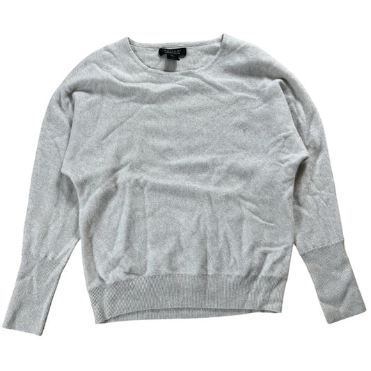 Tahari T-Shirt Womens M Gray Crew Neck Long Sleeve 100% Cashmere Knit Pullover