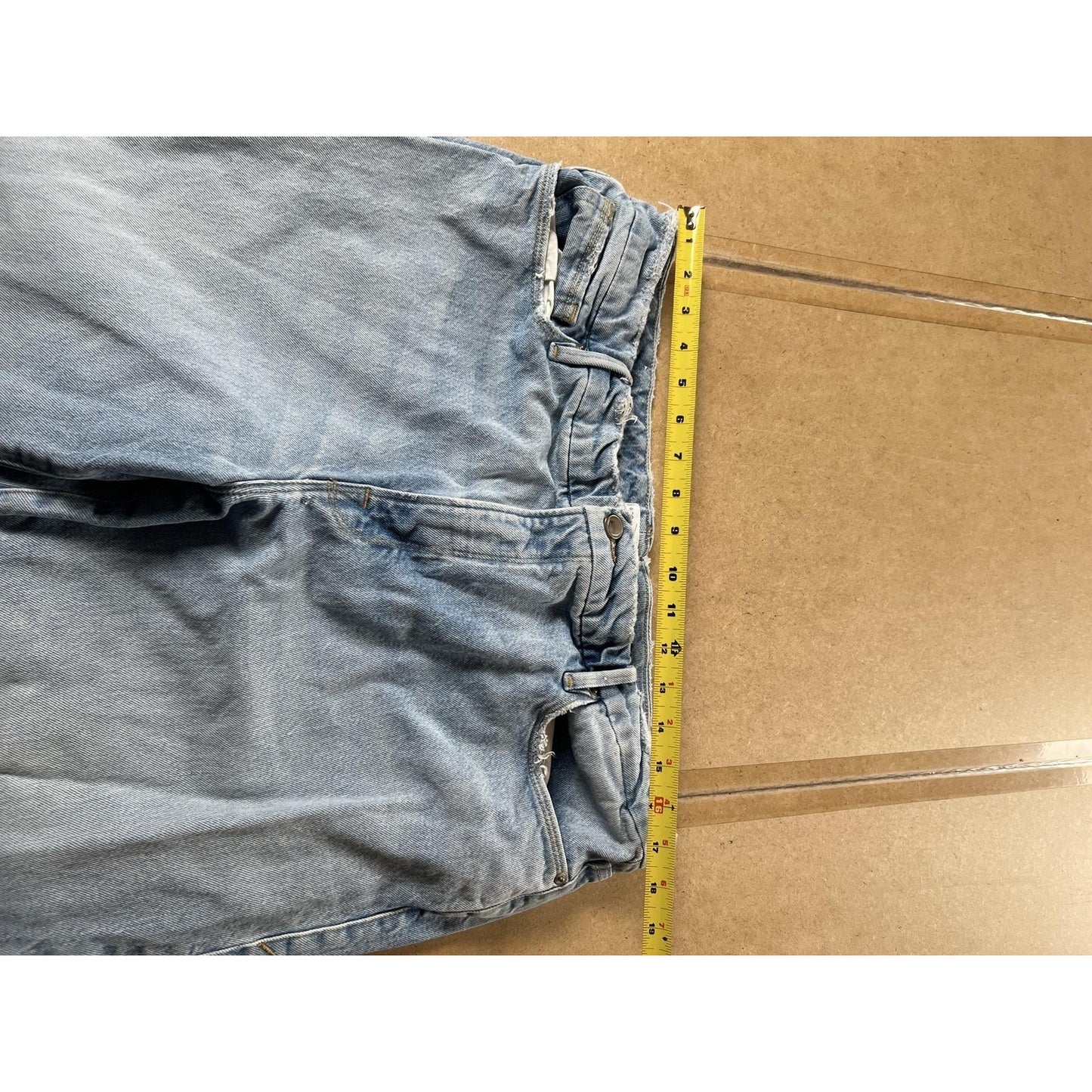 Good American Pants Womens 12 Blue Paperbag Denim Elastic Waist Pockets