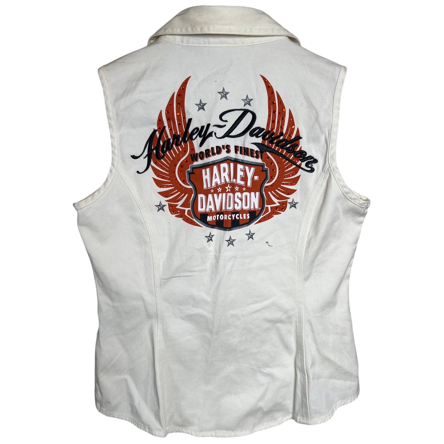 Harley Davidson World's Finest White Zip Up Vest *Dimensions In Pictures*