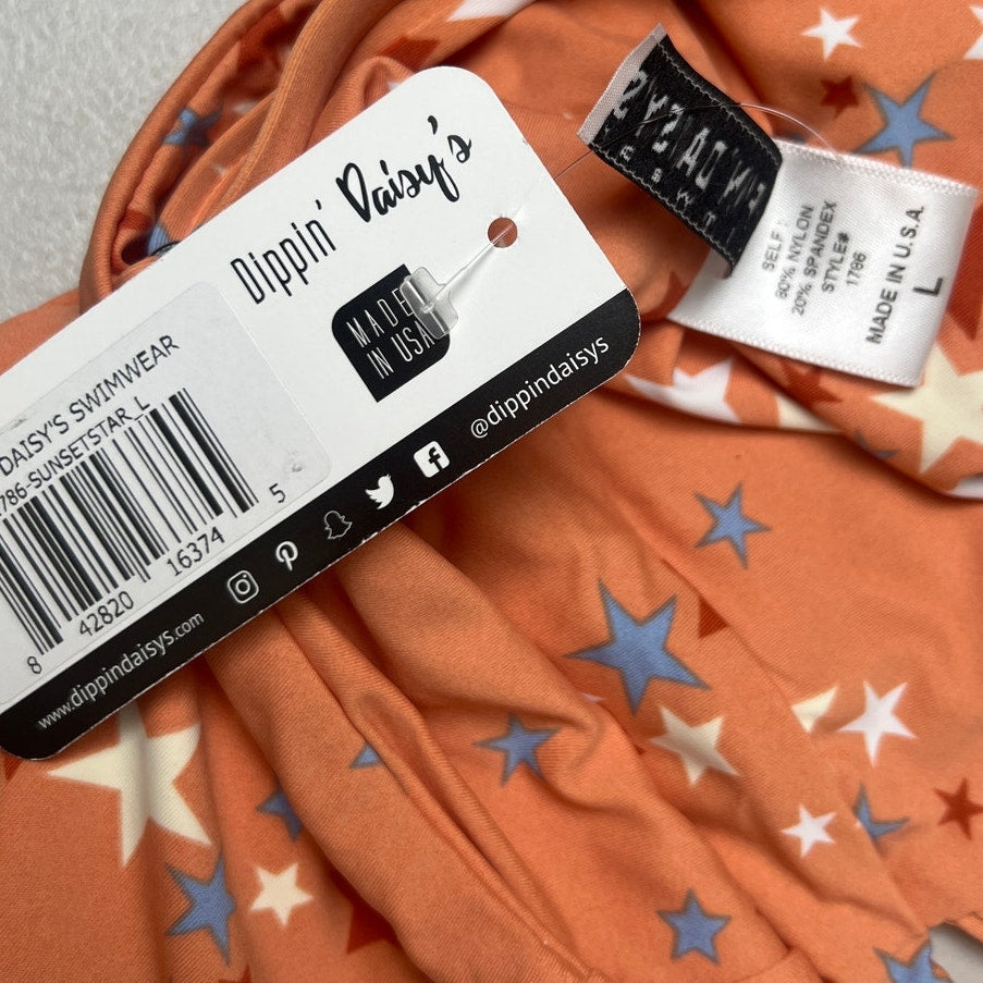 Dipping Daisy's Orange Bliss Swimsuit Sky Star Large NWT