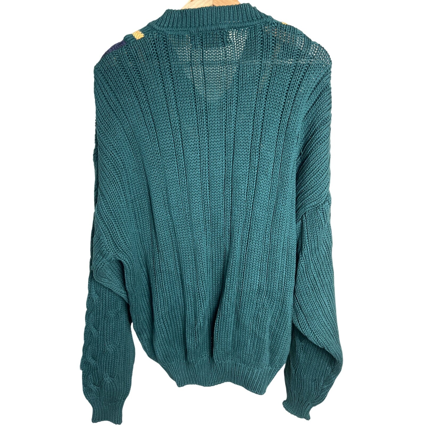 New River Co Authentic Heavy Knit Size Large V-Neck Green 100% Cotton