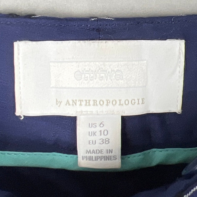 Ettitwa Anthropologie Navy Blue Pinstripe Black Embroidered Eyelet Pants Size 6