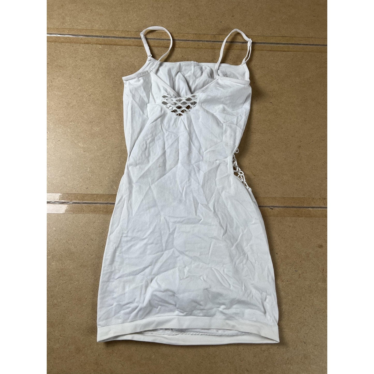 Tank Camisole Womens S White Strappy Sleeve Crochet Adjustable Slim Casual
