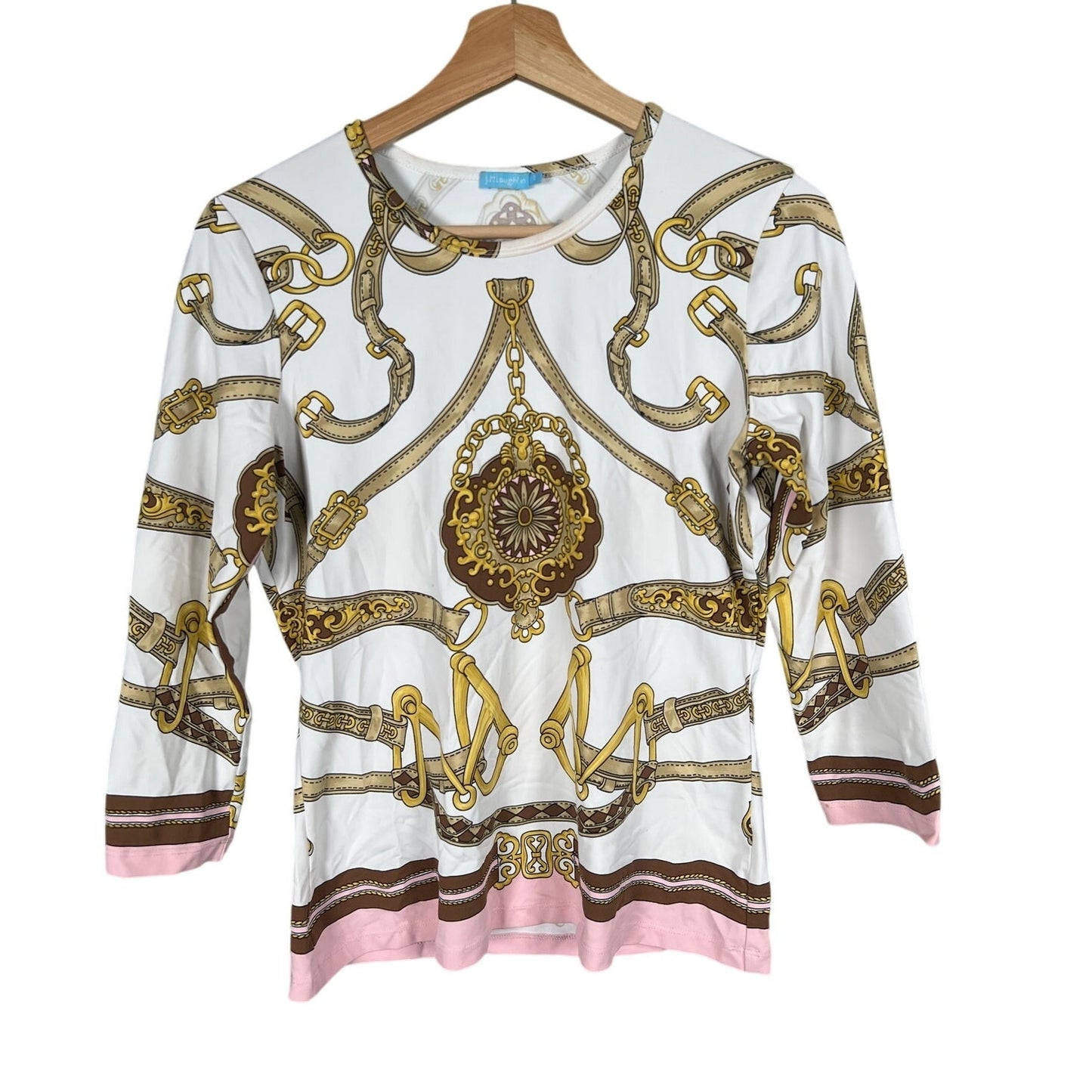 J. McLaughlin Signature Top Cream/Brown Westminster Women Size S